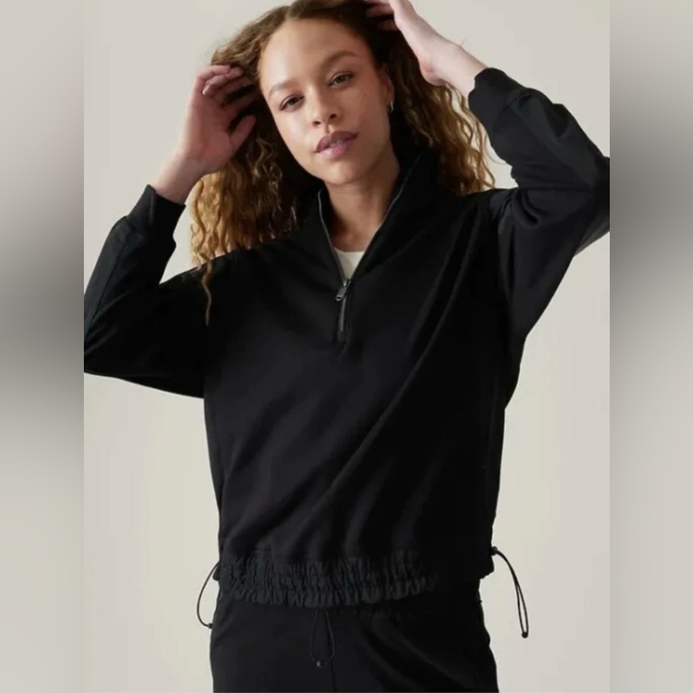 ATHLETA Triumph Hybrid Half Zip Sweatshirt Black Size Small